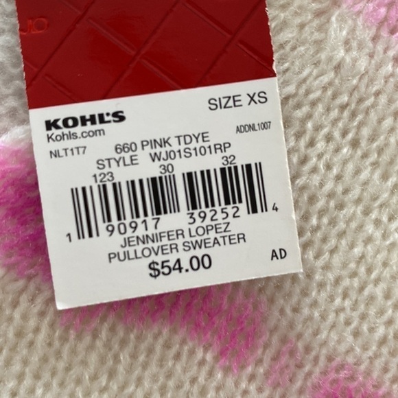 NWT Jennifer Lopez long cream and hot pink v-neck sweater. - Picture 8 of 10